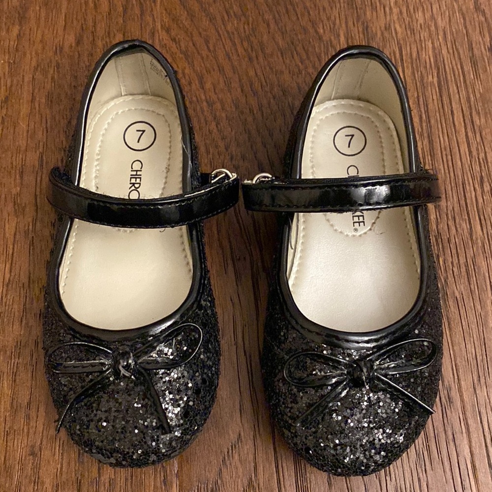 Toddler Girls Black Sparkle Mary Jane Shoes Size 7